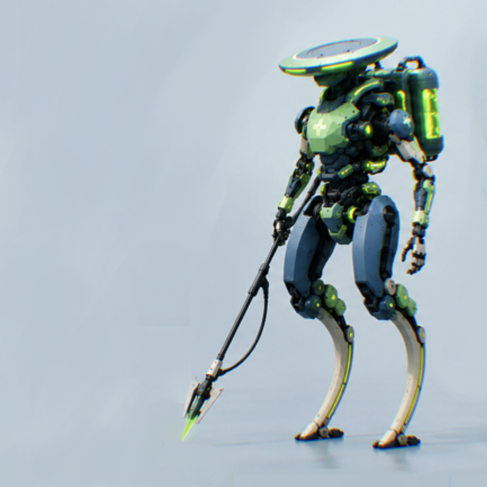 Healer 7 support mech with dish antenna and green armor